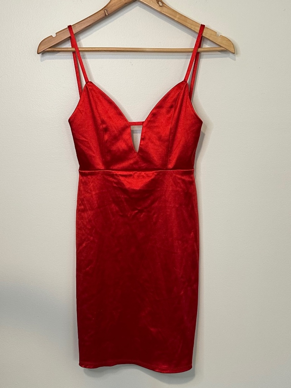 Sexy Red Satin Mini Dress Size S Deep V-neck